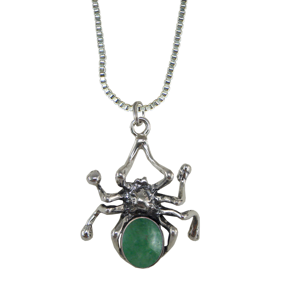 Sterling Silver Spider Pendant With Jade